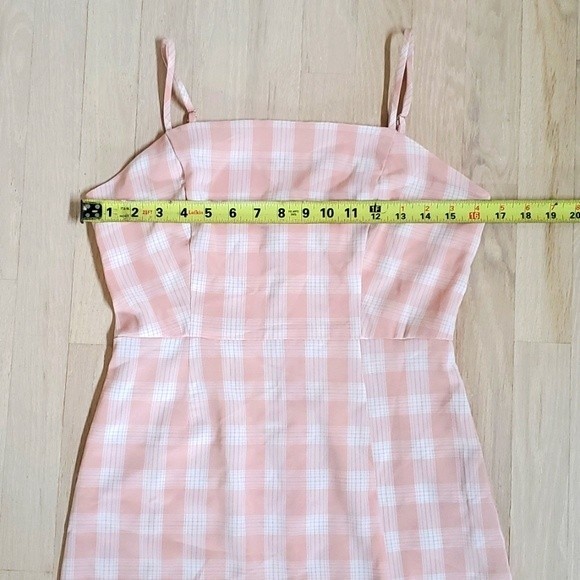 EUC BP. Womens Plaid Square Neck Mini Sundress Coral White Checkered Size M - Picture 6 of 9
